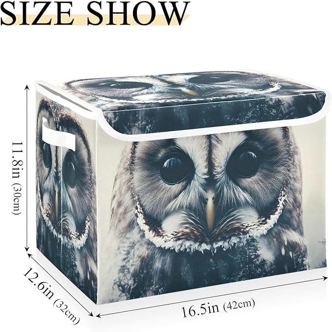 Storage Cube with Lid Cool Owl Print 16.5×12.6×11.8 IN Collapsible Large Capacity Foldable Storage Basket Bin Organizer