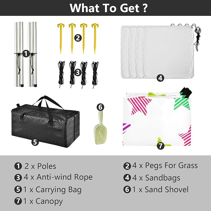 xigua Star Beach Tent Sun Shelter with Carrying Bag - Silver Coated Oxford Fabric Beach Canopy for Beach Camping Fishing - Includes Windproof Ropes Sandbags &amp Stakes