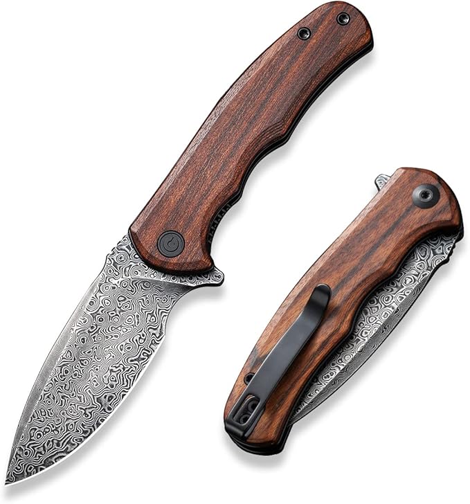 CIVIVI Folding Pocket Knife for EDC Small Mini Praxis Knife for Men Women 2.98 Damascus Blade Guibourtia Wood Handle Sharp Camping Hiking Knives C18026C-DS1
