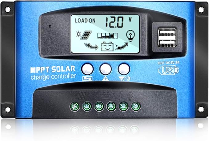 MPPT Solar Charge Controller 30A 12V/24V Auto Solar Panel Intelligent Regulator with Dual USB Port LCD Display for Lead Acid Batteries