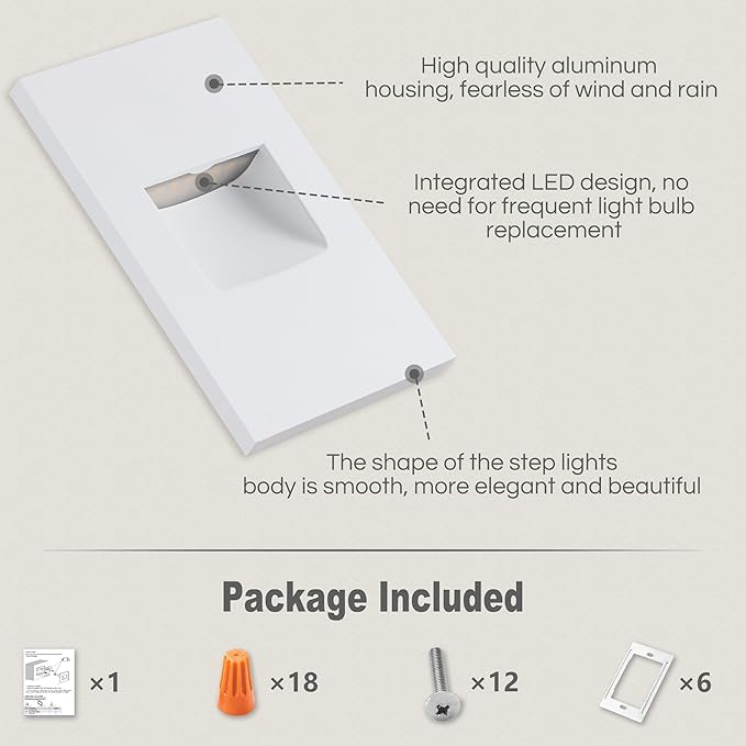 FTL Outdoor Step Lights LED Stair Lights Indoor 120V Dimmable 3CCT Color Changing 3000K/4000K/5000K Deck Stair Lights 3.5W 150LM Waterproof Vertical White Light for Steps Aluminum 6-Pack