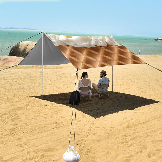 ALAZA Chocolate Ice Cream Waffles Beach Tent Sun Shelter Portable Canopy Sunshade for Outdoor Camping Picnics Backyard Fun 10x9 ft
