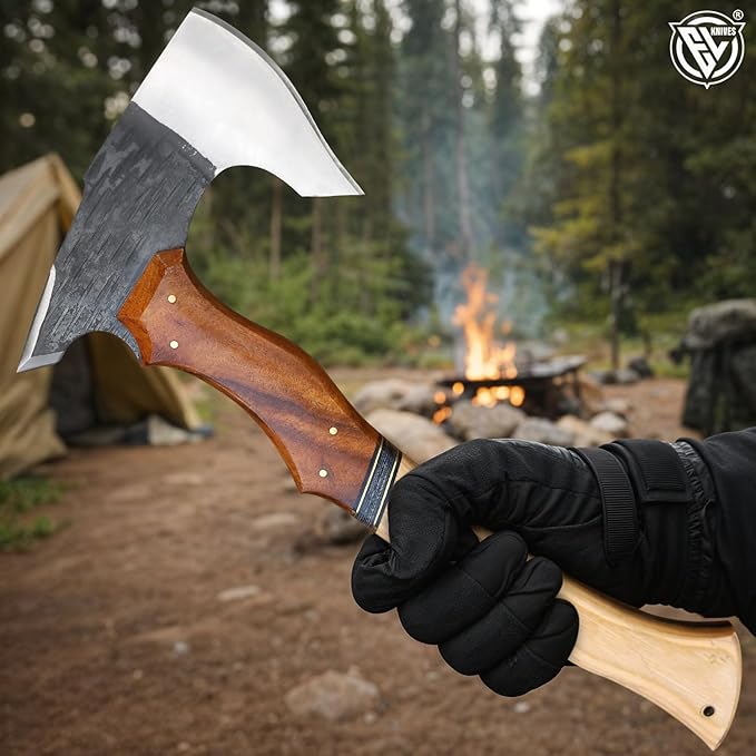 EdgeLandKnives® Hand Forged Tomahawk Throwing Axe and Bushcraft Knife Set Heavy Duty D2 Steel Tomahawk Throwing Axe and Bushcraft Knife Set with Leather Sheath Perfect Combo for Outdoorsmen EL90