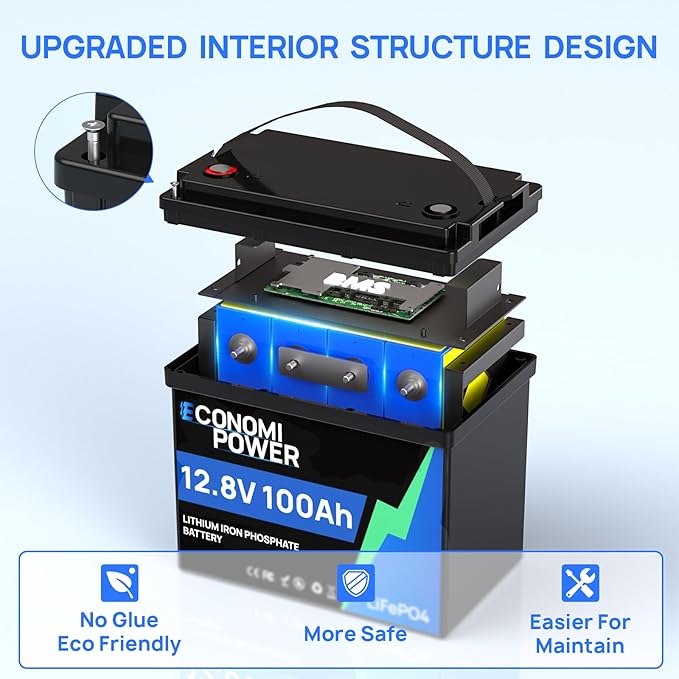 12V 100Ah LiFePO4 Lithium Battery - Built-in 100A BMS Group 24 Deep Cycle Battery for RV SolarOff-Grid &amp Trolling Motor 15000+ Cycles 10-Year Lifespan