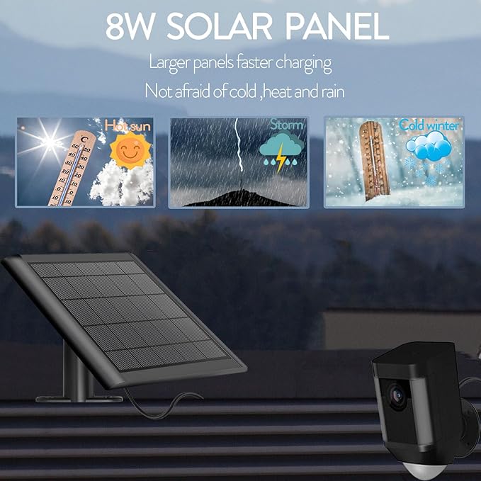 8W Solar Panel Charger for Camera 9.8inch Camcorder Solar Panel with 10FT USB C Cable for Outdoor Cam Plus Stick Up Cam/Pro Spotlight Camera Plus/Pro Battery (8W-1Pack)