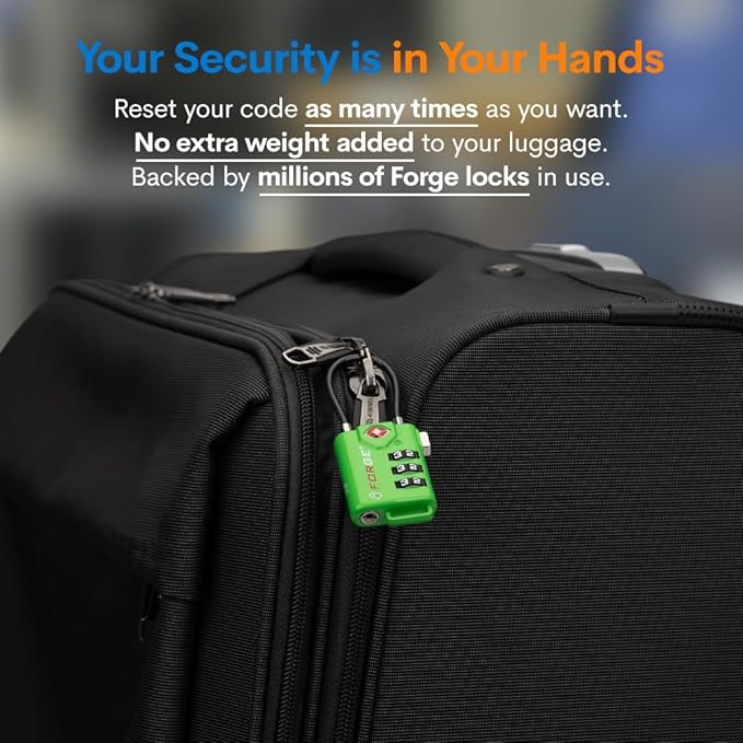 TSA Approved Cable Luggage Locks Re-settable Combination with Alloy Body (Green 4 Locks)