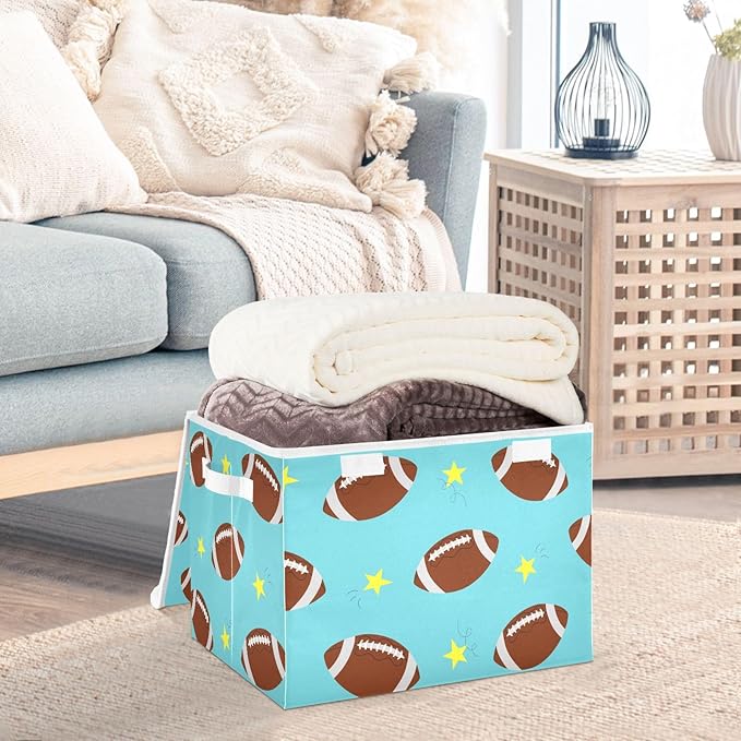 susiyo Large Foldable Storage Bin with Flip-Top Lid Rugby Balls Storage Box Collapsible Closet Organizer Containers Boxes Decorative Baskets with Handles for Home Bedroom Living Room Office