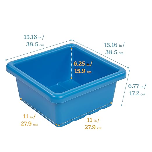 ECR4Kids Stackable Square Bins with Non-Snap Lids Multipurpose Organization French Blue 2-Pack