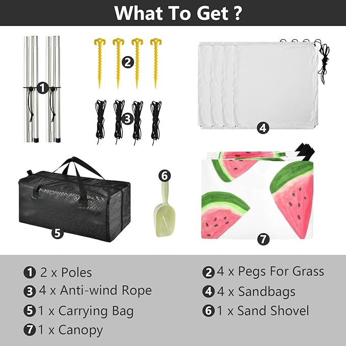 xigua Watermelon Beach Tent Sun Shelter with Carrying Bag - Silver Coated Oxford Fabric Beach Canopy for Beach Camping Fishing - Includes Windproof Ropes Sandbags &amp Stakes