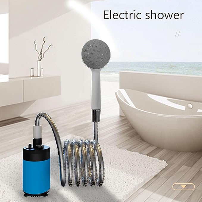 Shower for Camping Handheld Electric Shower Battery Powered Compact Camp Shower for Outdoor Travel Hiking Car Washing Pet Bath (Blue)