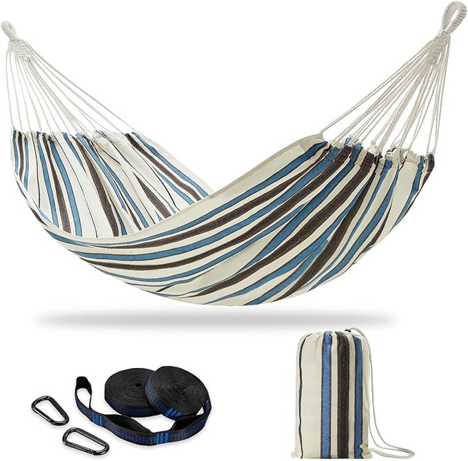 CHULIM Brazilian Double Hammock with Tree StrapsExtra Large 94x63IN2 Persons Hammock for Backyard Patio Outdoor and Indoor450lbs Weight CapacitySoft Woven Cotton Fabric - Blue Stripe