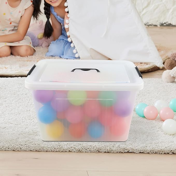 20 L Plastic Storage Bins with Latching Lids Stackable Storage Containers for Garage Closet Kitchen 4 Packs