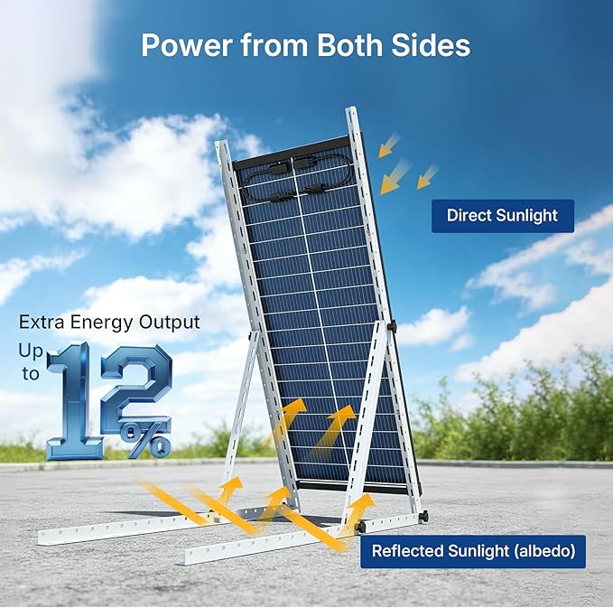 100W Bifacial Solar PanelN-Type 12V 18BB 25% High-Efficiency A+ Monocrystalline Cell IP68 Waterproof Solar Panel for RV Marine Boat Trailer Camper Rooftop Farm and Other Off-Grid System
