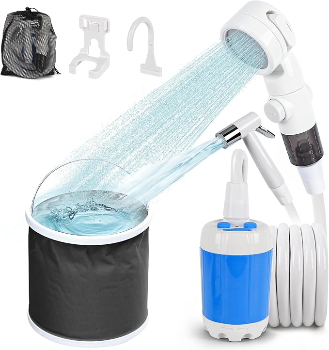 Portable Camping Shower Outdoor Shower Kit Hose Spray Gun &amp Folding Bucket Rechargeable Battery Powered Portable Shower for Camping Hiking BeachRVPet Cleaning &amp Road Trips