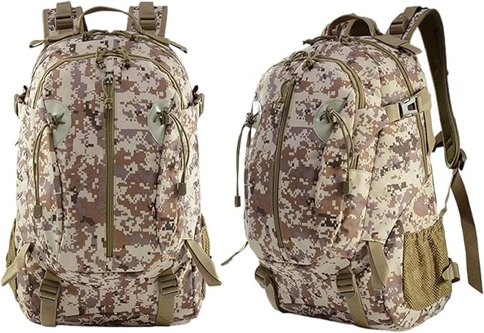 35L Military Tactical Backpack Waterproof Hiking Bag Breathable Rucksack(Brown grey)