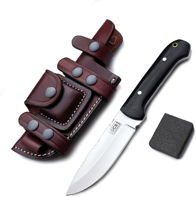 GCS Handmade Micarta Handle D2 Tool Steel Tactical knife Hunting Knife Camp Knife with leather sheath Full tang blade designed for Hunting &amp EDC GCS 108