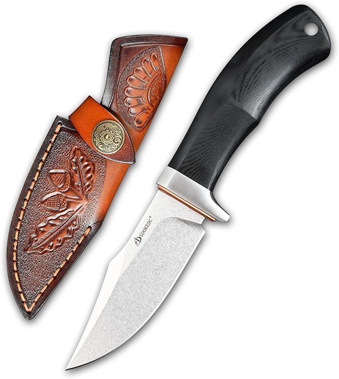 Knives DC53 Steel Fixed Blade Hunting Knife with Sheath Tactical EDC Knife for Men Outdoor Survival Camping Hiking Fishing (White Stone Wash)