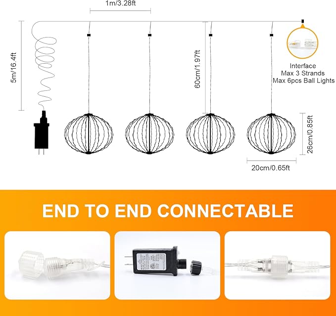 AGOTD Christmas Ball Lights Outdoor 2 Pack 8 Inch Compress LED Sphere String Lights with Memory Function Plug Waterproof Globe Lights for Xmas Tree Garden Porch Party Decor (Warm White)
