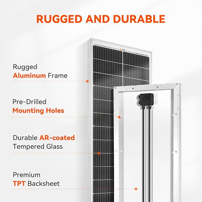 RICH SOLAR MEGA 100 Slim 100 Watt 12 Volt Monocrystalline Solar Panel for RV Trailer Motorhome