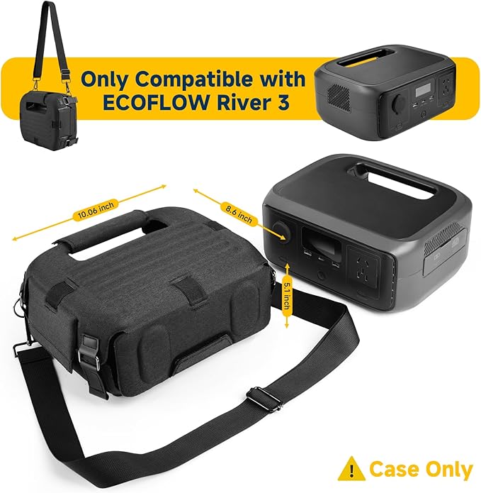 Xxerciz Carry Cover Compatible with ECOFLOW Portable Power Station RIVER 3 Waterproof Dustproof Storage Case with EVA Shell Anti-Slip Bottom and Adjustable Strap for Outdoor Indoor Use