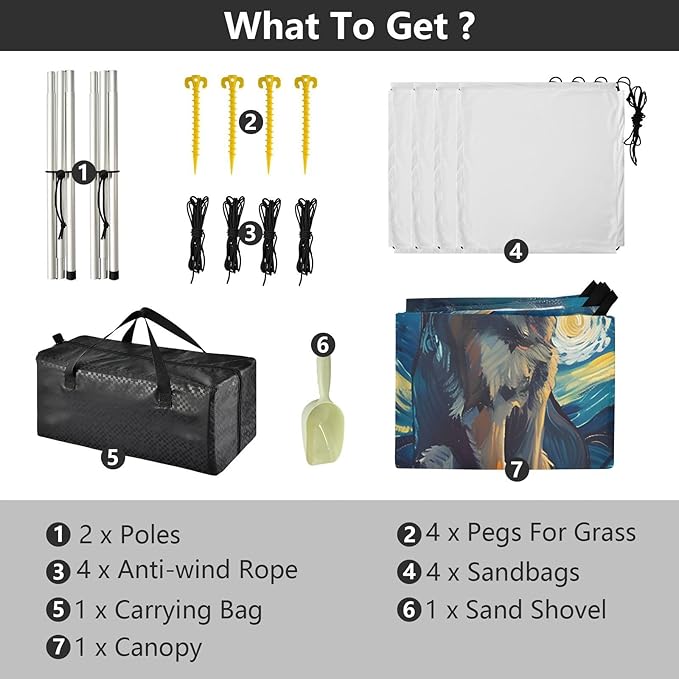 ALAZA Dog Gogh Starry Night Sky Beach Tent Sun Shelter UPF50+ Protection Beach Shade Canopy w/ 4 Sandbags for Outdoor Camping Fishing Backyard Fun Picnic 10x9 ft