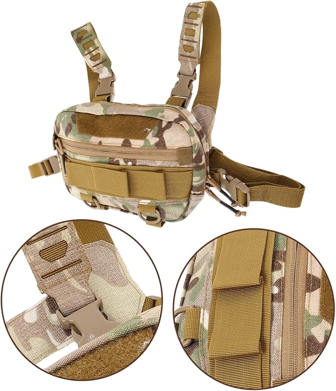 WOONEKY Multi-Purpose Camouflage Chest Pack for Men Lightweight Wear-Resistant Gear Holder Adjustable Fanny Pack for Outdoor Hiking and Running