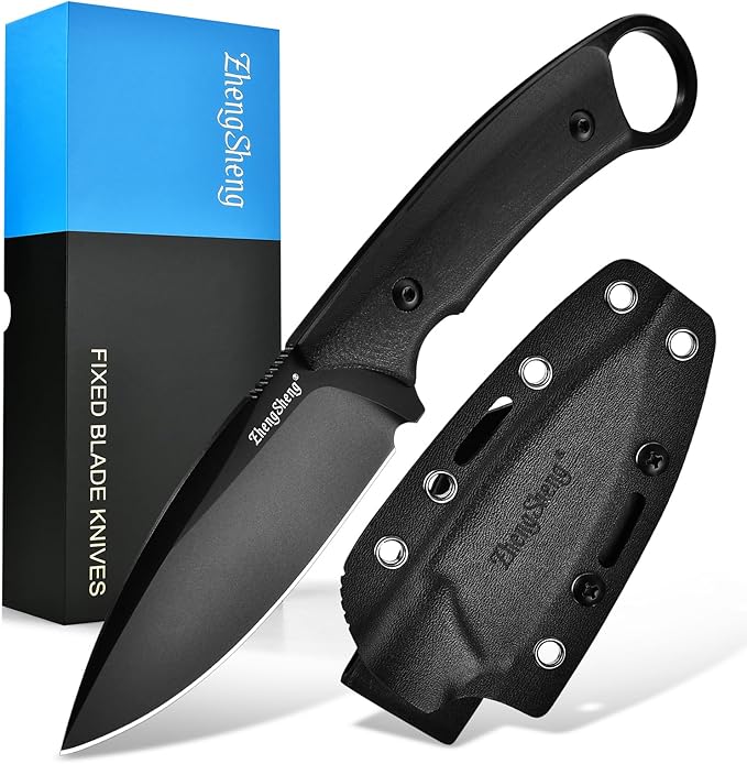 Fixed Blade Knife with Sheath 3.5” DC53 Steel blade with Black Titanium Coating and G10 Handle Full Tang Outdoor Camping Hiking Survival Knives for Men Women