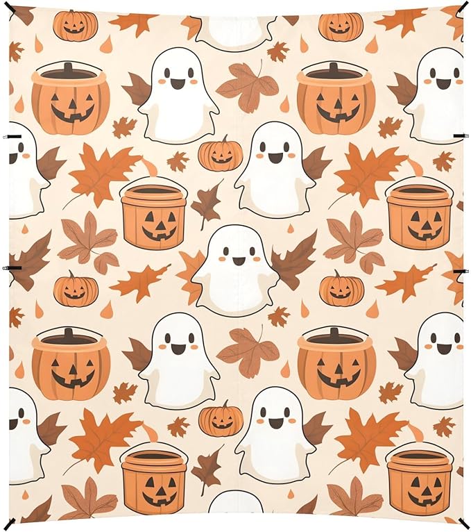 ALAZA Pumpkin Ghost Fall Leaves Pattern Beach Tent Sun Shelter Portable Canopy Sunshade for Outdoor Camping Picnics Backyard Fun 10x9 ft