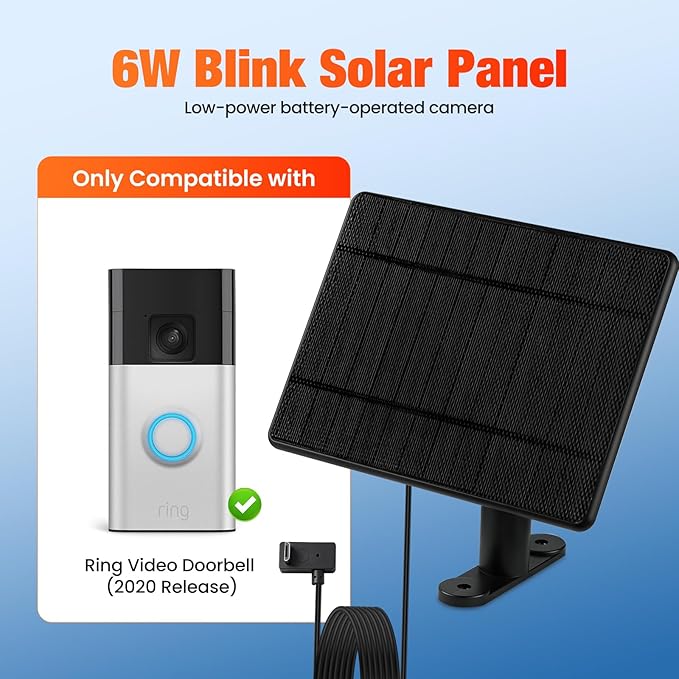 Solar Charger for Ring Doorbell Micro-USB Charging Ports Compatible with Ring Battery Doorbell &amp Video(2nd Generation - 2020 Release)