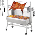 VEVOR Rotisserie Grill with Windscreen BBQ Whole Pig Lamb Goat Charcoal Spit Grill 35 Inch 90 Lbs Capacity Electric 42W Motor Stainless Steel Roaster with Lockable Wheels for Camping Outdoor