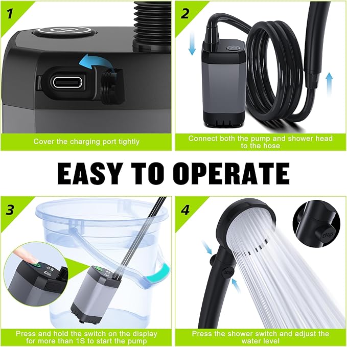 Portable Shower for Camping [Long-Lasting] Spopal 6000mAh Rechargeable Camping Shower with Intelligent LED Display 4 Spray Modes IPX7 Waterproof Outdoor Camp Pump for Hiking Travel Car Pet