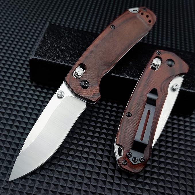 7 Folding KnifeD2 Steel Knife Pocket Knife with Wood HandleThumb Stud and Pocket Clip for Indoor Outdoor