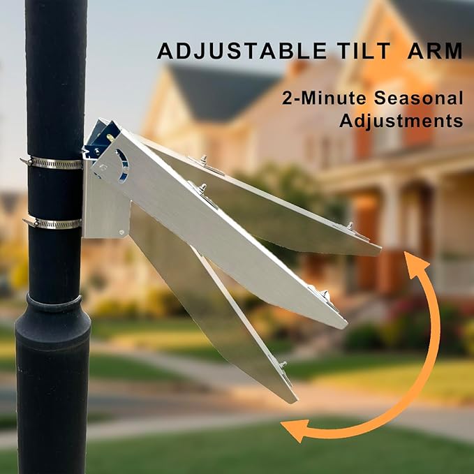 Solar Panel Pole Mount Kit Adjustable Angle Mounting Bracket for 20w 30w 40w 50w Panel 0-90° Tilt Fits Flat Surface or Poles Dia.1.8 - 4 Inches