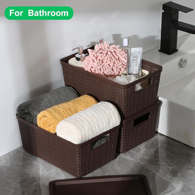 6 Pack Plastic Storage Baskets With LidsBrown Breathable Stackable Storage BinsSmall Storage Containersfor Organizing Storage Baskets on DesktopsClosetsPlayroomsClassroomsOffices
