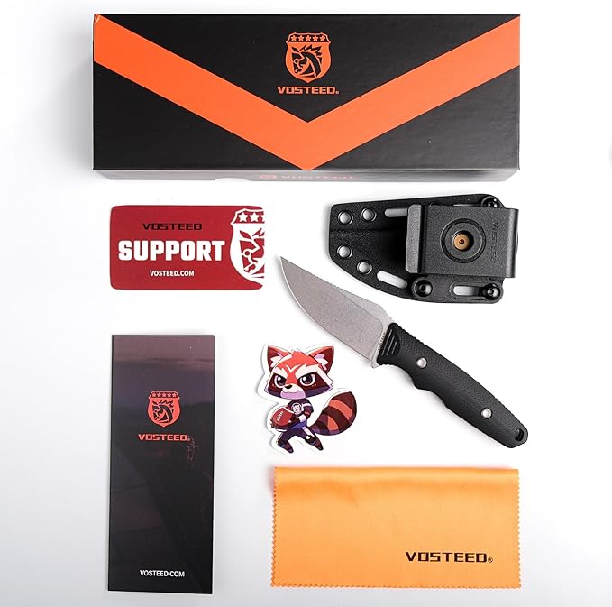 Vosteed H-Back Series EDC Fixed Blade Knife - 2.92 14C28N Blade with Sheath Black G10 Handle with S.O.A.R. Clip for Camping Survival Knives - D0401