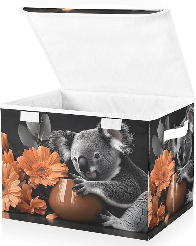 AIXIWAWA Lidded Storage Cube (Koala Floral) Fabric Foldable Closet Bins with Flip Lid and Handles Organizer Basket Container 16.5 x 12.6 x 11.8 IN