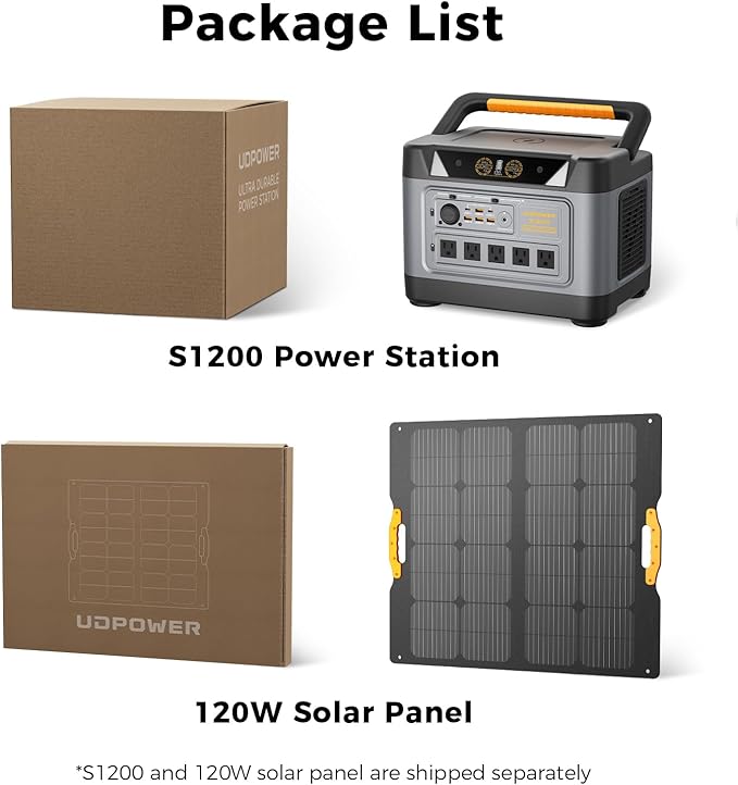 UDPOWER S1200 1190Wh Solar Generator Kit | 1200W Power Station + 120W Solar Panel | Portable Power for Home Backup RV &amp Outdoor