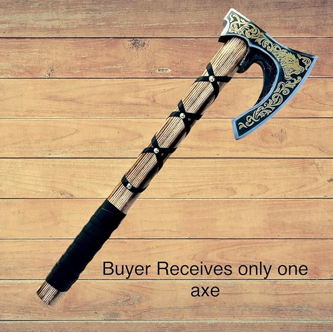 Poshland AX-7004 Custom Gift Forged Carbon Steel Viking Axe with Rose Wood Shaft Viking Bearded Camping Axe