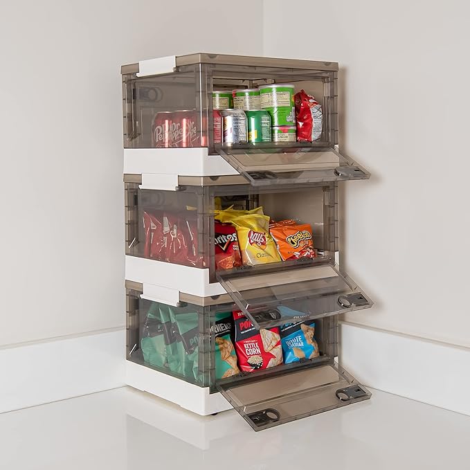 Best Home Fashion 3 packs Storage Bins Side Opening Stackable Lid Collapsible Foldable Easy Tidy Up with Storage Box Ideal for Home &amp Office Organization Storage Cube (Small Yellow)