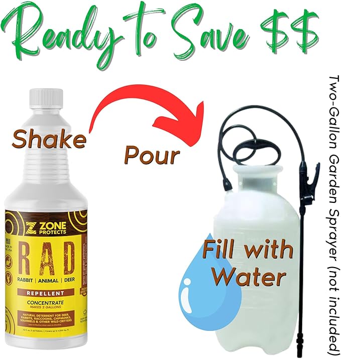 R.A.D. Rabbit Animal Deer Repellent Bundle – 1 Gallon Spray + 32oz Concentrate Natural Formula Keeps Deer and Rabbits Out of Your Garden