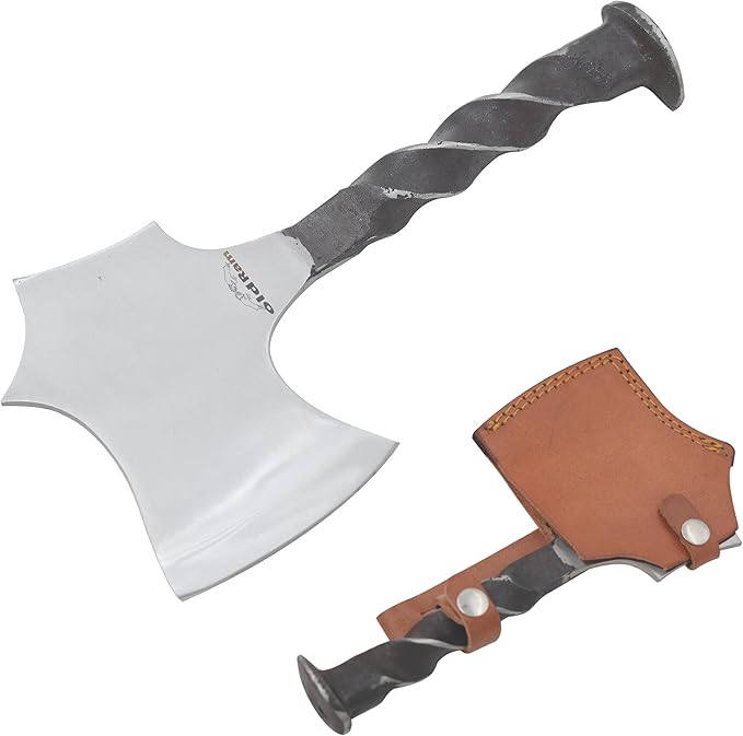 Handmade Railroad Spike High Carbon Steel Blade Fix Blade Hunting Outdoor Axe with Leather Carrying Case