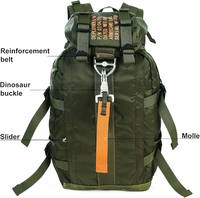 Tactical Backpack Flight Parachute Pack Large Lightweight Travel Backpack with Molle for Outdoor (Green)