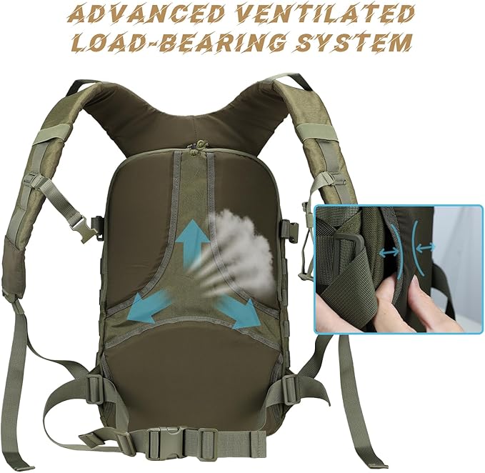 MGFLASHFORCE Molle Military Tactical Backpack for Men 30L Daypack Army Rucksack Pack Bug Out Bag 15.6 Laptop Compartment (Green)