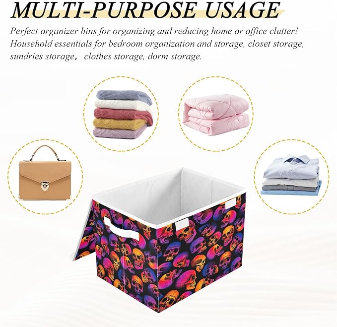 Human Skulls Gradient Storage Bin with Lid Stackable Organizer Storage Quart Storage Bins for Office Supplies Office