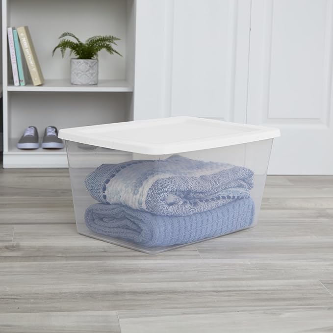 2-Pack 58 Quart Clear Storage Bins with Snap-On White Lids Stackable Plastic Containers for Home Organization Closet Bedroom Garage Storagea