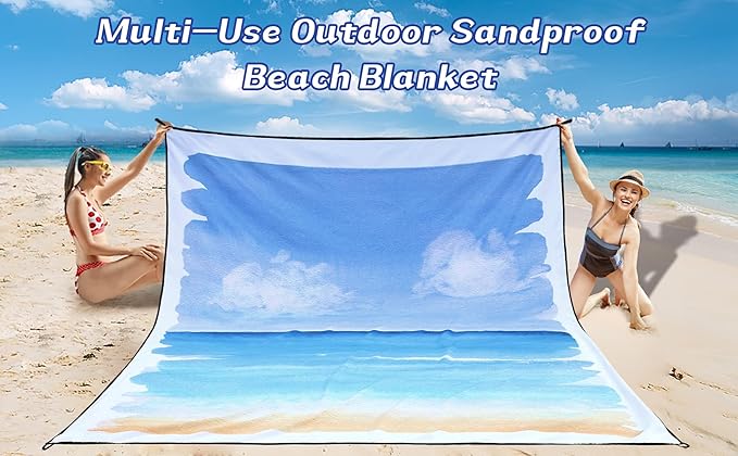 Beach Blanket Waterproof Sandproof Beach Mat 79 X 83/10'x9'for 2-8 Adults Quick Drying Outdoor Picnic Mat Beach Accessories for Travel Camping Hiking