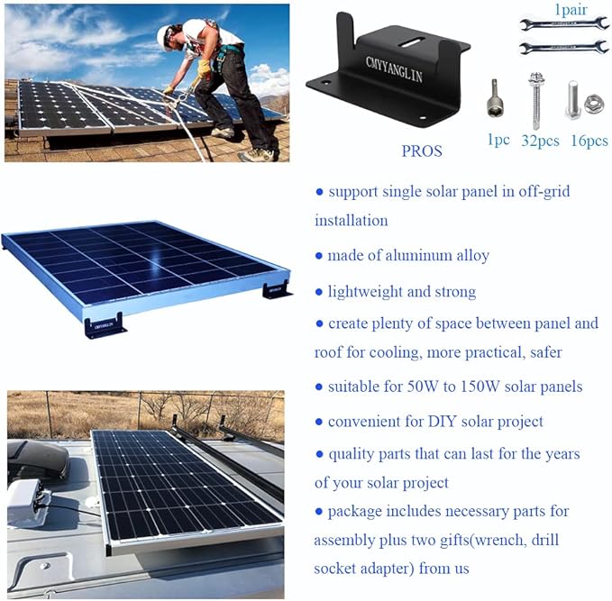 Solar Panel Mounting Brackets Z Bracket with Nuts and BoltsSuitable for 50W to 150W Solar Panels on RVBoatsMotorhome Cabins Sheds GaragesOff GridBlack4 Units (16PCS)