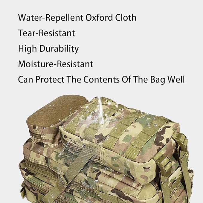 30L Military Tactical Backpack Lightweight Hiking Camping Bag Army Assault Pack Water-Repellent Digital Camouflage Travel Rucksack 3 Day Bug Out Bag