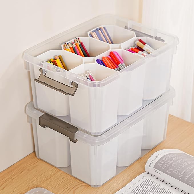 Citylife 17 QT Plastic Storage Bins Clear Storage Box with Lids Multipurpose Stackable Storage Containers for Organizing Tool Craft Crayon 2 Packs