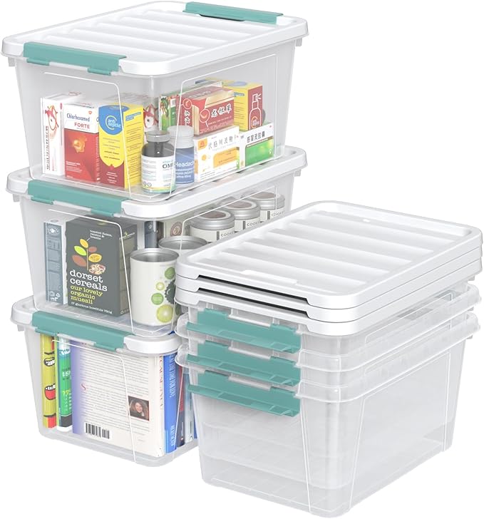 6 Pack Clear Latching Box with Lid 20 Quart Plastic Storage Bin